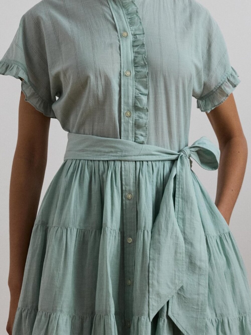 Lauren Ralph Lauren Women's Striped Ruffle-Trim Voile Shirtdress Size 16 - Picture 4 of 7